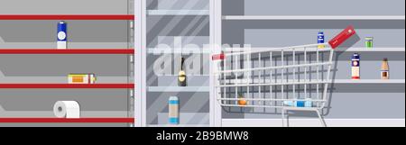 Intérieur du supermarché avec étagères vides. Illustration de Vecteur