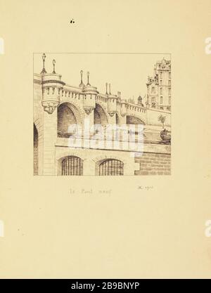 [Vieux Paris] le Pont neuf, 1903 Henri Chapelle (1850-1925), dessinateur français. Le Vieux Paris. Le Pont neuf. Panache, encre de chine. Paires (Ier arr.), 1903. Paris, musée Carnavalet. Banque D'Images