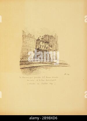 [Vieux Paris] Maison au coin du boulevard bonne Nouvelle et de la rue Beauregard, 1899 Henri Chapelle (1850-1925), dessinateur français. Le Vieux Paris. Maison au coin du boulevard bonne Nouvelle et de la rue Beauregard. Panache, encre de chine. Paris (IIème arr.), 1899. Paris, musée Carnavalet. Banque D'Images