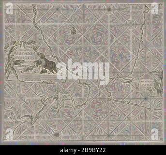 La carte nautique du détroit de Gibraltar Nouveau Passeport Carte de la côte de l'Hispanie. À partir de 't Ivana à Velez Malaga, ainsi que la Barbaria de Larache à Belis. Avec toute sa profondeur et la sécheresse l'approbation Naau compilées par les passionnés de la mer (titre sur l'objet), Passeport Carte du détroit de Gibraltar, avec deux rose, le Nord est à gauche. Sur la gauche un cartouche avec le titre et l'échelle en allemand, en espagnol et en anglais ou en français. Une corrida a lieu autour de l'intitulé. Droit à l'adresse de l'éditeur un palmier et certains hommes avec des turbans, Bull, bull-fighter, toread Banque D'Images