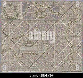 Tableau de la mer de l'île de la Sardaigne et une partie de la côte de l'Afrique du Nord La carte passeport des côtes de la mer de la Sardaigne eyland avec la côte de Barbaria, entre la mer C. de Ferro et C. Bona. (Titre sur l'objet), tableau de la mer de l'île de la Sardaigne et une partie de la côte de l'Afrique du Nord avec une carte grande échelle de l'île de Tabarca, avec trois roses compas. Ci-dessus à gauche le cartouche avec le titre, flanqué de deux femmes avec une branche de palmier et d'une trompette. Dans le centre de l'adresse de l'éditeur et l'échelle, illustré en Allemand, Espagnol et Anglais ou Français miles (échelle : ch. 1 : 900 000), armilla Banque D'Images