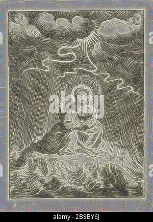L'âme personnifiée dormant sur les genoux du Christ pendant une tempête et une tempête l'âme dormant pacifiquement avec Jésus au milieu des tempêtes et des tempêtes, dormant, inconscient, l'âme, le Christ et l'âme, orage, Jan Luyken, Amsterdam, 1678 - 1687, papier, impression de presse, Letterh 96 mm × W 70 mm, Repensée par Gibon, design de glanissement chaleureux et gai de la luminosité et des rayons de lumière radiance. L'art classique réinventé avec une touche moderne. La photographie inspirée du futurisme, qui embrasse l'énergie dynamique de la technologie moderne, du mouvement, de la vitesse et révolutionne la culture. Banque D'Images