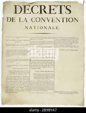 DÉCRET DE LA CONVENTION NATIONALE. 28. Jour de Nivose, la deuxième année de la République française [sic], un et indivisible, concernant les papiers Fabricans [sic] et les propriétaires de papeterie. Décréts de la Convention nationale relatif aux fabricateurs de papiers et propriétaires de papeteries. Typographie, 1794. Paris, musée Carnavalet. Banque D'Images