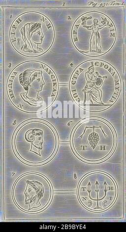 Huit jetons, i, Print Center et Top Right marqués: I - Pag. 431. Tom. I, médaille commémorative, Jan Luyken, Amsterdam, 1679, papier, gravure, h 126 mm × W 72 mm, repensée par Gibon, design de gai gai chaud de luminosité et de rayons de lumière radiance. L'art classique réinventé avec une touche moderne. La photographie inspirée du futurisme, qui embrasse l'énergie dynamique de la technologie moderne, du mouvement, de la vitesse et révolutionne la culture. Banque D'Images