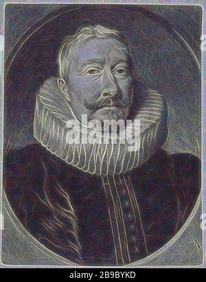 Portrait d'un homme avec une ruff raide, anonyme, 1650 - 1800, papier, h 143 mm × W 110 mm, repensé par Gibon, design de gai gai chaud de luminosité et de rayons de lumière radiance. L'art classique réinventé avec une touche moderne. La photographie inspirée du futurisme, qui embrasse l'énergie dynamique de la technologie moderne, du mouvement, de la vitesse et révolutionne la culture. Banque D'Images