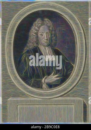 Portrait d'Adriaan Reland, Adriaan Reland, professeur de langues orientales, dessinateur et poète néo-latin, à l'âge de 36 ans, Adriaan Reeland, Pieter van Gunst (mentionné sur l'objet), Amsterdam, 1712 - 1731, papier, gravure, h 322 mm × W 237 mm, redessiné par Gibon, imaginé conception d'un brillant chaleureux et joyeux de la luminosité et des rayons de lumière radiance. L'art classique réinventé avec une touche moderne. La photographie inspirée du futurisme, qui embrasse l'énergie dynamique de la technologie moderne, du mouvement, de la vitesse et révolutionne la culture. Banque D'Images