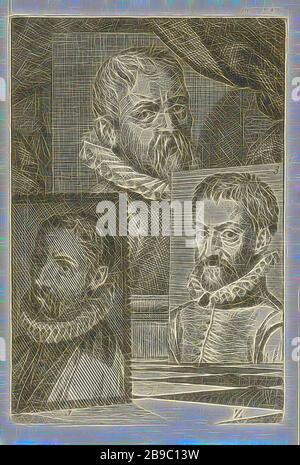 Portraits d'Anthonie Blocklandt, Dirck Barendsz. Et Dominicus Lampsonius, trois portraits d'artistes numérotés. Portrait d'Anthonie Blocklandt (n. 1), Dirck Barendsz. (Non 2) et Dominicus Lampsonius (No 3). Imprimé en bas à droite: Z, Antonie Blocklandt, Dirck Barendsz, Dominicus Lampsonius, Jan l'Admiral (mentionné sur l'objet), 1764, papier, gravure, h 152 mm × W 103 mm, repensé par Gibon, design de glanissement chaud et gai de lumière. L'art classique réinventé avec une touche moderne. La photographie inspirée du futurisme, embrassant l'énergie dynamique de la technologie moderne, movem Banque D'Images