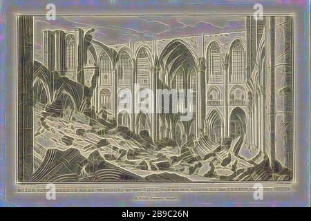 Ruine de la Grote Kerk à Bergen op Zoom, 1748 ruine de la Grote Kerk à den Bergen op Zoom, de l'intérieur, à la recherche de la partie supérieure, à l'choor (titre sur l'objet) Dix visages des ruines après le siège et la destruction de Bergen op Zoom en 1747 (titre de la série), la ruine de l'intérieur de la grande église (St. Gertrudis église) de Bergen op Zoom dans l'année 1748. Partie de la série avec dix visages des ruines après le siège et la destruction de Bergen op Zoom par les Français en juin-septembre 1747, dévasté, ruiné lieu ou ville (marine), ruine de l'église, monastère, etc, Bergen op Zoom, Simon Fokke ( Banque D'Images