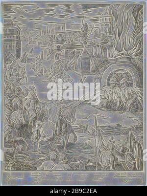 Schadrac, Méschac et Abed-Nego dans la fournaise ardente, le roi babylonien Nabuchodonosor à cheval et entouré par des soldats voit que Schadrac, Méschac et Abed-nego sont miraculeusement assistée par un quatrième figure dans le four brûlant, ce qui rend le roi décider pour acheter leur salut. Dans l'arrière-plan de nombreuses figures agenouillées autour de la statue en or, érigée à l'extérieur de la ville de Babylone, que les trois ont refusé d'adorer. Ci-dessous le montrent deux lignes en latin, l'histoire des trois Hébreux dans la fournaise ardente (Daniel 3), Abraham van den Hecken (mentionné sur l'objet), ch. 1620 - 1652, le papier, l'engr Banque D'Images