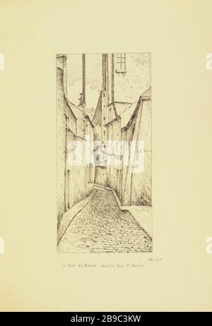 [Vieux Paris] la rue du Moor dans la rue Saint Martin, 1902 Henri Chapelle (1850-1925), dessinateur français. Le Vieux Paris. La rue du Maure dans la rue Saint Martin. Paris (IIIème arr.), 1902. Panache, encre de chine. Paris, musée Carnavalet. Banque D'Images