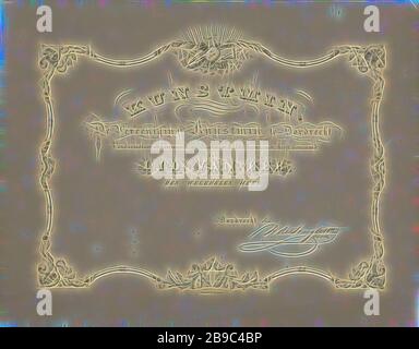 Certificat d'adhésion Vereniging Kunstmin à Dordrecht, le texte: Kunstmin. De Vereeniging Kunstmin à Dordrecht reconnaissant les mérites et leur rendant hommage, a nommé un membre du bon gentleman. En haut de l'ornement borde un violon, masque, palette avec brosses, une harpe et une feuille de musique, ornement, cartouche, anonyme, Dordrecht, 1830 - 1880, papier, h 240 mm × W 310 mm, repensé par Gibon, conception de glanissement chaleureux et gai de lumière rayance. L'art classique réinventé avec une touche moderne. La photographie inspirée du futurisme, embrassant l'énergie dynamique du technolog moderne Banque D'Images