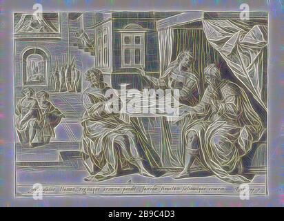 Haman accuse ester pendant le repas Histoire de l'Ester (titre de la série) Historia Asuerij (...) (titre de la série) Thesaurus sacrarum [m] historiaru veteris testame [n] ti, elega [ n] tissimis expressu imaginibus [m] fam [n] tissimoru [m] viroru dans hac arte [m] opera : maintenant [n] c primu [m] de luce [m] editus (titre de la série), le roi Assuérus et Haman officielle est assis à la table de l'Ester. Esther est l'accusant Haman du meurtre planifié du peuple juif. Dans l'arrière-plan vous pouvez voir comment Haman s'agenouille à côté du lit de l'Ester de la Reine et la supplie pour sa vie. Le roi Assuérus monte les escaliers et un Banque D'Images