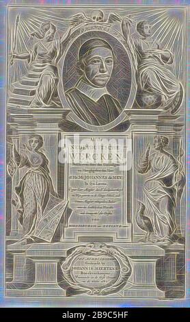 Portrait de Johannes de Mey, flanqué de Philosophie et Théologie pour la page de titre : J. De Mey. Tous les Allemands, 1681 Inférieur Wercken, Portrait du théologien Johannes de Mey, flanqué de la personnification de la philosophie (à gauche) et la théologie (à droite). Ci-dessous le portrait sont les personnifié l'astronomie (à gauche) et la médecine (à droite), portrait d'un écrivain, "Philosophia", "Philosofia" (RIPA), théologie, 'Theologia' (RIPA), 'Astronomia', 'Cosmografia", "Cosmografia" (RIPA), 'Medicina', représentations allégoriques, médecine, 'Medicina' (RIPA), Johannes de Mey, Jan Luyken (mentionné sur l'objet), papier, letterpre Banque D'Images