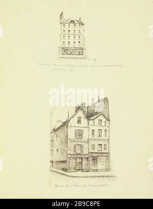 [Vieux Paris] une maison à l'intersection de l'Odéon en face de la rue Monsieur le Prince, 1895; Maisons, 174 rue Saint Denis en passant par le Basfour 1895 Henri Chapelle (1850-1925), dessinateur français. Le Vieux Paris. Une maison au carrefour de l'Odéon en face de la rue Monsieur le Prince ; Maisons, 174 rue Saint Denis et passage Basfour. Panache. Paris (IIème arr.), 1895. Paris, musée Carnavalet. Banque D'Images