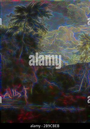 Paysage Arcadien avec Diana baignade, paysage Arcadien avec Diana baignade avec ses compagnons dans un lac entre rochers et grands arbres., Johannes Glauber, 1680 - 1726, toile, peinture à l'huile (peinture), h 124 cm × W 90 cm d 6 cm, repensé par Gibon, conception d'un brillant chaleureux et joyeux de la luminosité et des rayons de lumière radiance. L'art classique réinventé avec une touche moderne. La photographie inspirée du futurisme, qui embrasse l'énergie dynamique de la technologie moderne, du mouvement, de la vitesse et révolutionne la culture. Banque D'Images