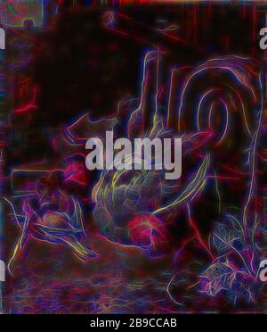 Les oiseaux morts, UNE perdrix et, de haut en bas, une bouillie, deux maisons clairsemées et un garde (Fringilla montifringilla) attaché à une branche contre un plinthe en pierre sur lequel se tient une console tombée d'une ruine ancienne., Melchior d'Hondecoeter, c. 1660 - c. 1665, toile, peinture à l'huile (peinture), h 50 cm × W 43 cm d 7,8 cm, réinventée par Gibon, design de lueur chaleureuse et joyeuse de luminosité et de rayonnement de rayons de lumière. L'art classique réinventé avec une touche moderne. La photographie inspirée du futurisme, qui embrasse l'énergie dynamique de la technologie moderne, du mouvement, de la vitesse et révolutionne la culture. Banque D'Images