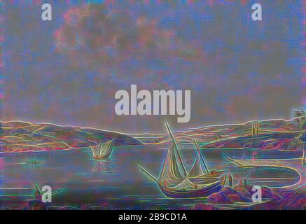 Vue sur le Bosphore, tâches de la hauteur de Beykoz au nord-ouest, avec l'aqueduc de Justinien en arrière-plan, à Beykoz au nord-ouest, avec l'aqueduc en arrière-plan de Justinien, cours d'eau, Bosporus, Antoine van der Steen, c. 1770 - 1780, toile, peinture à l'huile (peinture), h 75 cm × W 106 cm d 8.8 cm, repensée par Gibon, design de gaie chaleureuse de luminosité et de rayons de lumière radiance. L'art classique réinventé avec une touche moderne. La photographie inspirée du futurisme, qui embrasse l'énergie dynamique de la technologie moderne, du mouvement, de la vitesse et révolutionne la culture. Banque D'Images