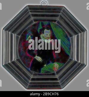 Portrait d'un homme, Portrait d'un homme. Demi-longueur, debout par une table avec la main gauche penchée sur un livre et la main droite sur le côté. En haut à gauche l'écusson de la famille, personnes historiques non connues par nom, anonymes, Hollande, c. 1595, verre, bois (matériel végétal), d 9 cm h 14,2 cm × W 13,7 cm × d 3 cm, repensé par Gibon, design de brillant gai chaud de luminosité et de rayonnement de lumière. L'art classique réinventé avec une touche moderne. La photographie inspirée du futurisme, qui embrasse l'énergie dynamique de la technologie moderne, du mouvement, de la vitesse et révolutionne la culture. Banque D'Images