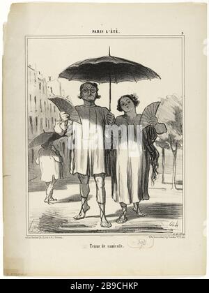 PARIS ÉTÉ - VAGUE DE CHALEUR DE RÉSISTANCE (PL.3) Honoré Daumier (1808-1879).'Paris l'été - Tenue de canicule (pl.3)'. Lithographie en noir. Paris, musée Carnavalet. Banque D'Images