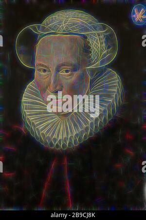 Portrait de Grietje Pietersdr Codde (mort en 1607), Portrait de Grietje Pietersdr Codde, épouse de Jacob Bas Claesz. Buste à gauche, en haut à droite l'écusson de la famille., Adriaen Thomasz. Key, 1586, panneau, peinture à l'huile (peinture), h 48,5 cm × W 35,5 cm, repensé par Gibon, design de gai gai chaud de luminosité et de rayons de lumière radiance. L'art classique réinventé avec une touche moderne. La photographie inspirée du futurisme, qui embrasse l'énergie dynamique de la technologie moderne, du mouvement, de la vitesse et révolutionne la culture. Banque D'Images