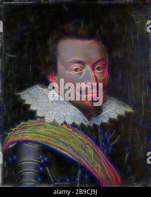 Portrait de Jan le Jeune, comte de Nassau-Siegen (comte John VIII ou Nassau-Siegen), Portrait de Jan de Jongere (1583-1638), comte de Nassau-Siegen. Buste à droite, en armure. Partie de la série de portraits de la maison Honselaarsdijk, Jan Antonisz van Ravesteyn (atelier de), c. 1613 - c. 1620, panneau, peinture à l'huile (peinture), support : h 30,2 cm × l 24,7 cm t 1,0 cm d 2,0 cm, repensé par Gibon, design de brillant gai chaud de luminosité et de rayons de lumière radiance. L'art classique réinventé avec une touche moderne. La photographie inspirée du futurisme, embrassant l'énergie dynamique de la technologie moderne, m Banque D'Images
