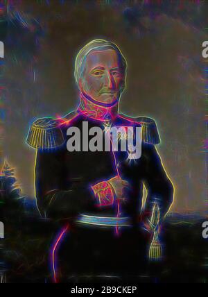 Huibert Gerard Baron Nahuys van Burgst (1782-1858). Membre du Conseil des Indes orientales néerlandaises, en uniforme du général Titulair, Portrait de Huibert Baron Gerard Nahuys van Burgst (1782-1858), membre du Conseil des Indes orientales néerlandaises, en uniforme du général Titulair. Demi-longueur, debout devant un paysage, la main gauche sur le hile de son sabre, baron Huibert Gerard Nahuys van Burgst, Bastiaan de Poorter, 1852, panneau, peinture à l'huile (peinture), h 31,3 cm × W 22,9 cm × t 1,2 cm d 6 cm × d 4 cm, Repensée par Gibon, design de gaie chaleureuse de luminosité et de lig Banque D'Images