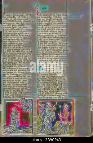 Moïse priant pour Dieu, la peste des ténèbres, Regensburg, Bavière, Allemagne, vers 1400 - 1410, les couleurs de Tempera, l'or, la peinture argentée, et l'encre sur parchemin, feuille: 33,5 x 23,5 cm (13 3,16 x 9 1,4 po, repensée par Gibon, design de glanissement chaleureux et rayons de lumière radiance. L'art classique réinventé avec une touche moderne. La photographie inspirée du futurisme, qui embrasse l'énergie dynamique de la technologie moderne, du mouvement, de la vitesse et révolutionne la culture. Banque D'Images