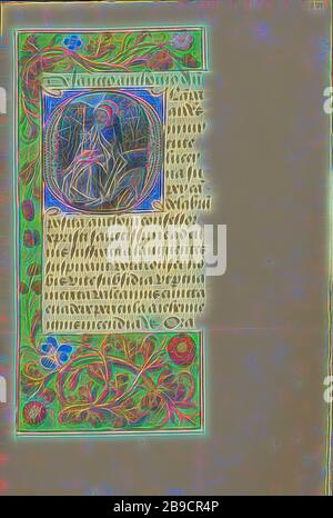 Initiale O: Saint Anthony Abbot, Maître du Livre ou de l'atelier de prière de Dresde (Flamand, actif vers 1480 - 1515), Bruges, Belgique, vers 1480 - 1485 ?, couleurs de Tempera et or sur parchemin, feuille: 20,5 x 14,8 cm (8 1,16 x 5 13,16 po, repensé par Gibon, design de brillant chaleureux de luminosité et de rayonnement de rayons lumineux. L'art classique réinventé avec une touche moderne. La photographie inspirée du futurisme, qui embrasse l'énergie dynamique de la technologie moderne, du mouvement, de la vitesse et révolutionne la culture. Banque D'Images