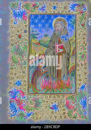 Saint Anthony Abbot, Maître de Sir John Fastolf (français, actif avant environ 1420 - vers 1450), France, vers 1430 - 1440, couleurs de Tempera, feuille d'or, et encre sur parchemin, feuille: 12,1 x 9,2 cm (4 3,4 x 3 5,8 po, repensé par Gibon, design de brillant chaleureux de luminosité et de rayonnement de rayons lumineux. L'art classique réinventé avec une touche moderne. La photographie inspirée du futurisme, qui embrasse l'énergie dynamique de la technologie moderne, du mouvement, de la vitesse et révolutionne la culture. Banque D'Images