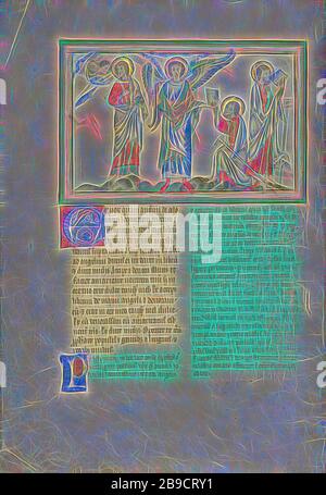 Saint John mange le livre reçu de l'Ange, Londres (probablement), Angleterre, vers 1255 - 1260, couleurs de Tempera, feuille d'or, lavages colorés, stylo et encre sur parchemin, feuille: 31,9 x 22,5 cm (12 9,16 x 8 7,8 po, repensé par Gibon, design de brillant chaleureux de luminosité et de rayonnement de rayons lumineux. L'art classique réinventé avec une touche moderne. La photographie inspirée du futurisme, qui embrasse l'énergie dynamique de la technologie moderne, du mouvement, de la vitesse et révolutionne la culture. Banque D'Images