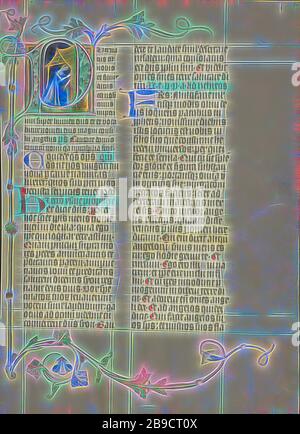 Initial P: La Nativité, Maître Michael (autrichien, actif vers 1420 jusqu'au milieu du XVe siècle), Vienne, Autriche, vers 1420 - 1430, couleurs de Tempera, feuille d'or, et encre sur parchemin, feuille: 41,9 x 31 cm (16 1,2 x 12 3,16 po, repensé par Gibon, design de gaie chaleureuse de luminosité et de rayonnement de rayons lumineux. L'art classique réinventé avec une touche moderne. La photographie inspirée du futurisme, qui embrasse l'énergie dynamique de la technologie moderne, du mouvement, de la vitesse et révolutionne la culture. Banque D'Images