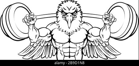 Mascotte aigle Barbell levage de poids Body Builder Illustration de Vecteur