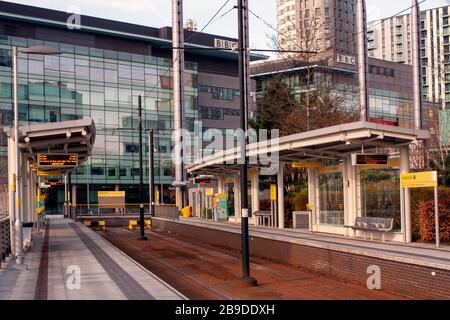 Salford Quays juste avant l'éclusage de Coronavirus Banque D'Images