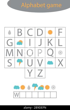 Jeu d'alphabet pour les enfants, faire un mot, activité de feuille de travail maternelle pour les enfants, jeu d'orthographe éducatif pour le développement de Illustration de Vecteur