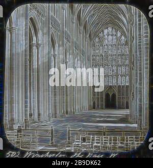 Wincester. The Nave, West, Frederick H. Evans (britannique, 1853 - 1943), vers 1883, Lantern Slide, 7,3 × 6,8 cm (2 7,8 × 2 11,16 po, repensée par Gibon, design de glanissement chaleureux et joyeux de la luminosité et des rayons de lumière radiance. L'art classique réinventé avec une touche moderne. La photographie inspirée du futurisme, qui embrasse l'énergie dynamique de la technologie moderne, du mouvement, de la vitesse et révolutionne la culture. Banque D'Images