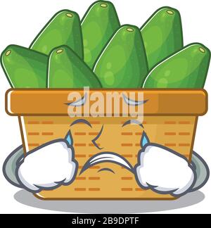 Un panier de fruits à l'avocat en pleurs dessin animé mascotte style Illustration de Vecteur
