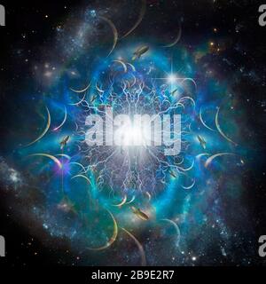 Une aura lumineuse ou une silhouette humaine dans un espace sans fin. Banque D'Images