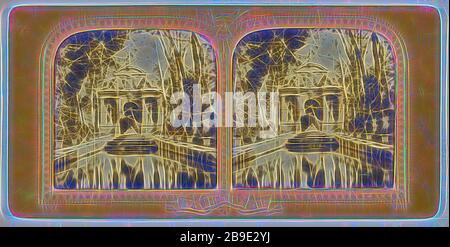 Fontaine de Médicis, Paris, Bloc Adolphe (Français, 1829 - vers 1900), 1860, imprimé Albumen de couleur main, réinventé par Gibon, design de gaie chaleureuse de luminosité et de rayonnement de rayons lumineux. L'art classique réinventé avec une touche moderne. La photographie inspirée du futurisme, qui embrasse l'énergie dynamique de la technologie moderne, du mouvement, de la vitesse et révolutionne la culture. Banque D'Images