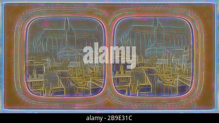 Vue sur Rouen, E. Lamy (français, actif de 1860 à 1870), 1860 s, imprimé couleur de la main Albumen argent, repensé par Gibon, design d'un brillant chaleureux et gai de luminosité et de rayonnement de lumière. L'art classique réinventé avec une touche moderne. La photographie inspirée du futurisme, qui embrasse l'énergie dynamique de la technologie moderne, du mouvement, de la vitesse et révolutionne la culture. Banque D'Images
