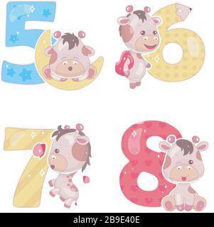 Petits numéros avec jeu d'illustrations de caricature de girafe pour bébé Illustration de Vecteur