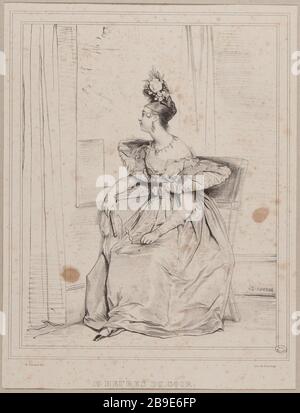 Les heures de la journée : 22h Achille Devéria (1800-1857), auteur français, et Antoine Adolphe Catherine Fonrouge (1828-1855), imprimeur-lithographe français. Les heures du Jour : 10 heures du soir. Lithographie sur papier, 1829. Paris, musée Carnavalet. Banque D'Images