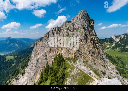 Excursion en montagne au-dessus de la Rote Flüh et de Friedberg via ferrata jusqu'à la Scharschrofen dans les montagnes de Tannheim Banque D'Images