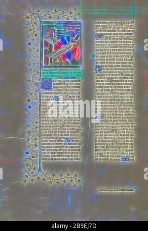 Nero s'arrête pour boire un verre lors des mutilations de son corps de mère, Paris, France, Europe, vers 1413 - 1415, couleurs de Tempera, feuille d'or, peinture d'or, et encre sur parchemin, feuille: 42 x 29,6 cm (16 9,16 x 11 5,8 po, repensé par Gibon, design de brillant chaleureux de luminosité et de rayonnement de rayons lumineux. L'art classique réinventé avec une touche moderne. La photographie inspirée du futurisme, qui embrasse l'énergie dynamique de la technologie moderne, du mouvement, de la vitesse et révolutionne la culture. Banque D'Images