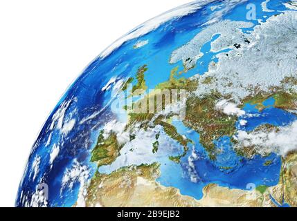 Gros plan détaillé du globe terrestre de l'Europe. Banque D'Images