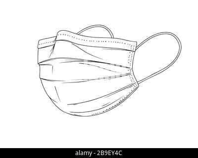 Masque chirurgical médical qui protège les maladies aéroportées, les virus. Coronavirus. Défense contre la pollution atmosphérique. Illustration vectorielle dans le style d'esquisse. Illustration de Vecteur