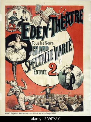 EDEN-THEATRE, CHAQUE SOIR, LE GRAND SPECTACLE A VARIÉ EMILE LEVY. Eden-Théâtre, tous les Soirs Grand spectacle variante. Fiche. Lithographie couleur. Paris, musée Carnavalet. Banque D'Images