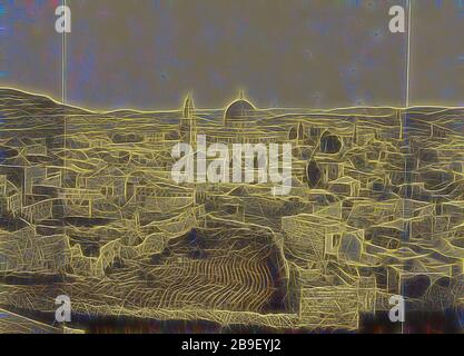 Panorama de Jérusalem, Othon Von Ostheim (autrichien, actif vers 1850 - début 1860), Europe, vers 1862, Albumen argent imprimé, repensé par Gibon, design de gai gai chaud de luminosité et de rayons de lumière radiance. L'art classique réinventé avec une touche moderne. La photographie inspirée du futurisme, qui embrasse l'énergie dynamique de la technologie moderne, du mouvement, de la vitesse et révolutionne la culture. Banque D'Images