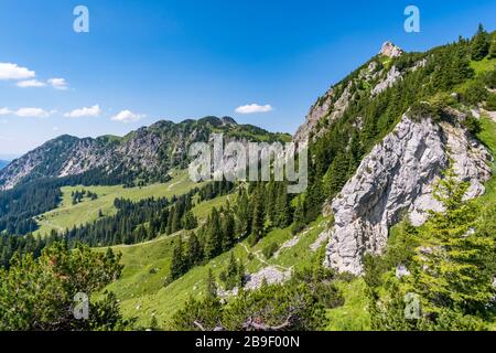 Excursion en montagne au-dessus de la Rote Flüh et de Friedberg via ferrata jusqu'à la Scharschrofen dans les montagnes de Tannheim Banque D'Images