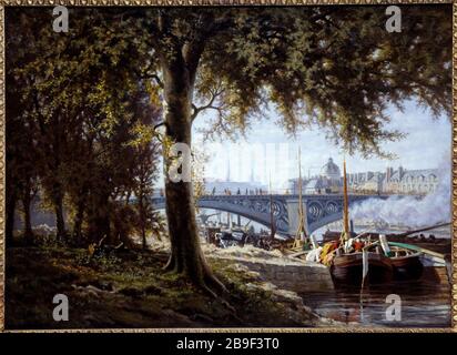 PONT DES SAINTS PERES Alfred-Alexandre Delauney. 'Le pont des Saints-Pères, vers 1866'. Huile sur étoile. Paris, musée Carnavalet. Banque D'Images