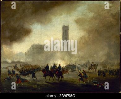 LA TOURNÉE SANTIAGO RÉCUPÉRATION PAR LES TROUPES Versailles Gustave Boulanger (1824-1888). 'La Tour Saint-Jacques reprise par les troupes versaillises'. Huile sur étoile. Paris, musée Carnavalet. Banque D'Images